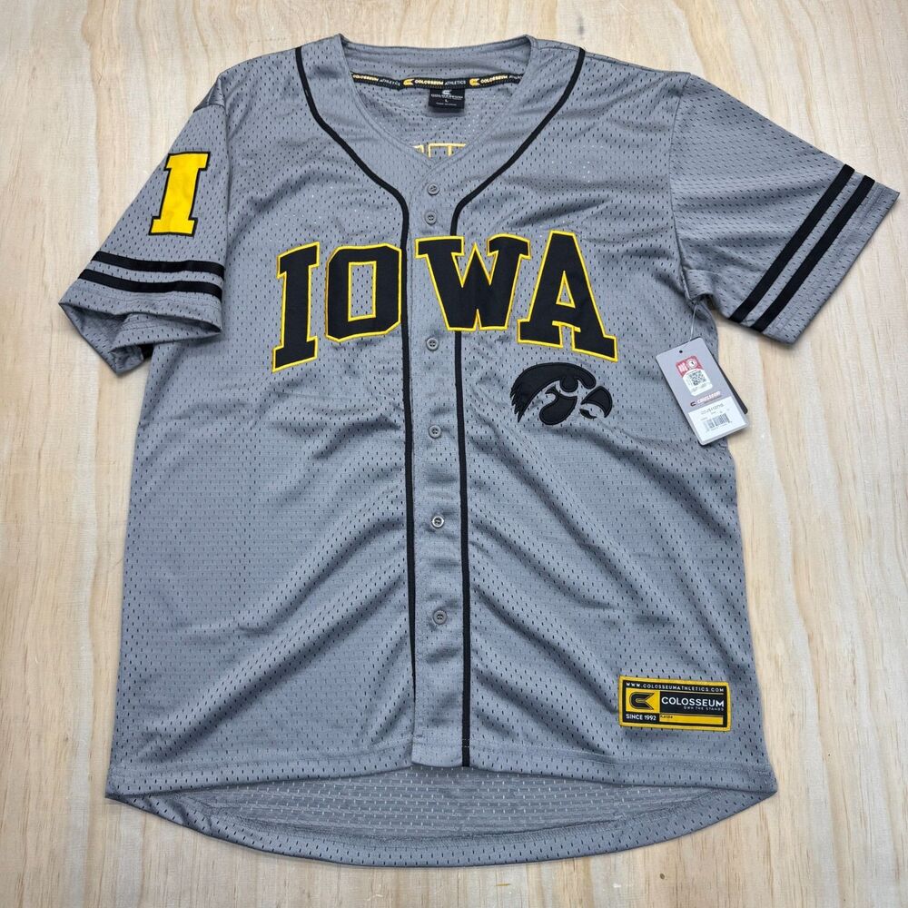 NEW Iowa Hawkeyes Colosseum Free Spirited Mesh Baseball Jersey Gray LG